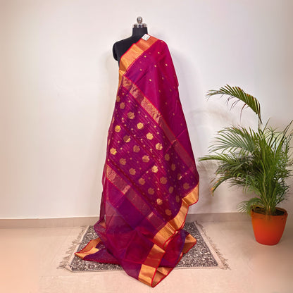 Magenta Chanderi Silk Saree -Handloom Sarees- Aananda Collections