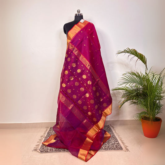 Magenta Chanderi Silk Saree -Handloom Sarees- Aananda Collections
