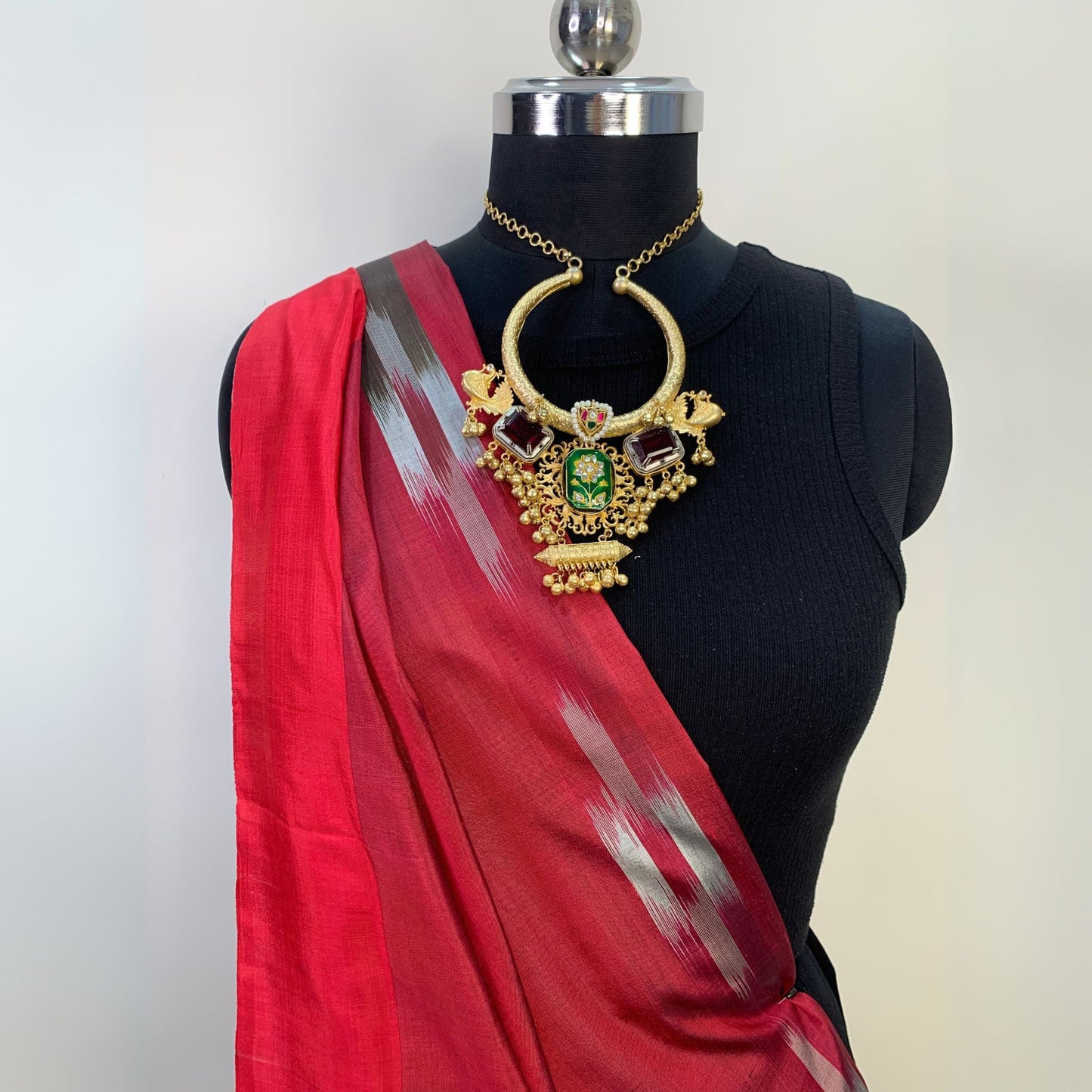 Maroon & Brown Pure Silk Ikkat Saree -Handloom Sarees- Aananda Collections