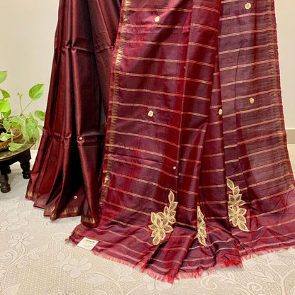 * Maroon Katan Silk Saree with Zardosi work -Handloom Sarees- Aananda Collections