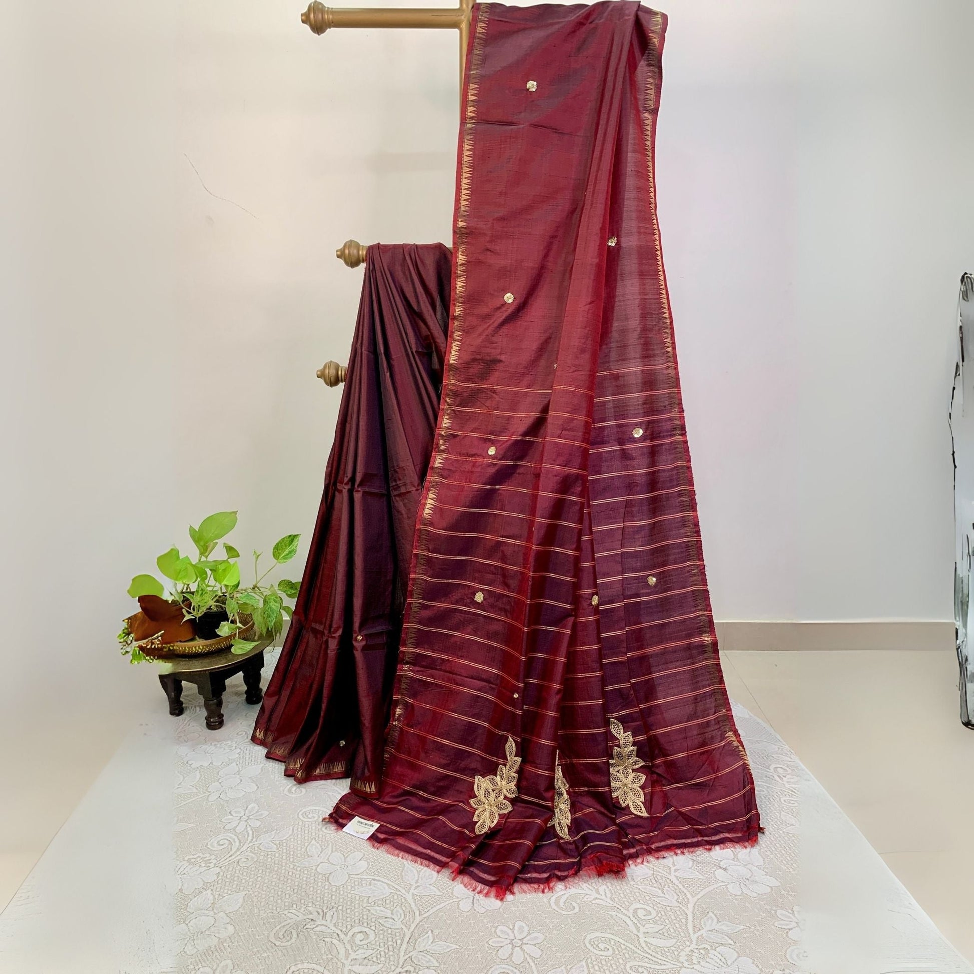 * Maroon Katan Silk Saree with Zardosi work -Handloom Sarees- Aananda Collections