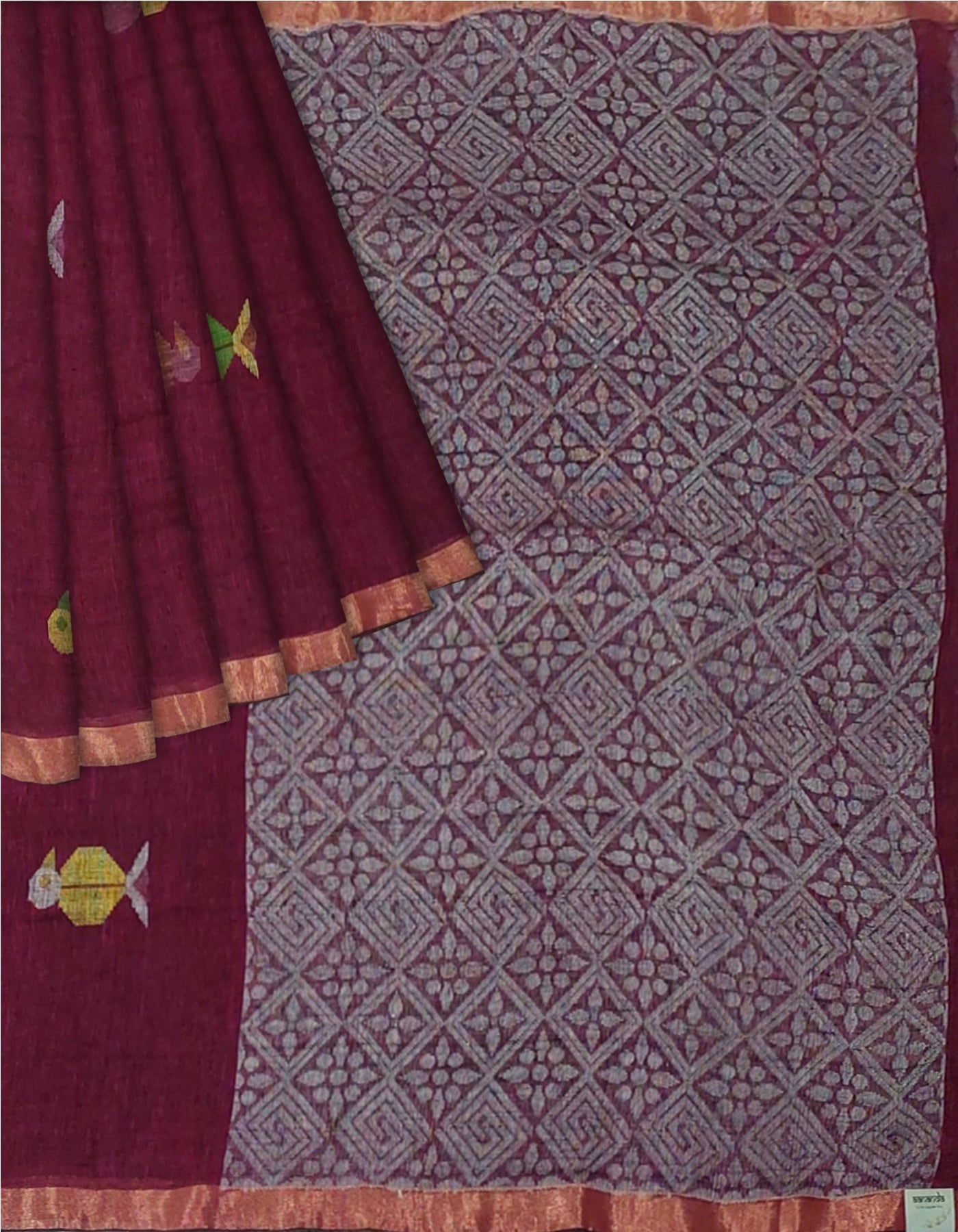 Maroon Linen Jamdani -Handloom Sarees- Aananda Collections