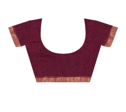 Maroon Linen Jamdani -Handloom Sarees- Aananda Collections