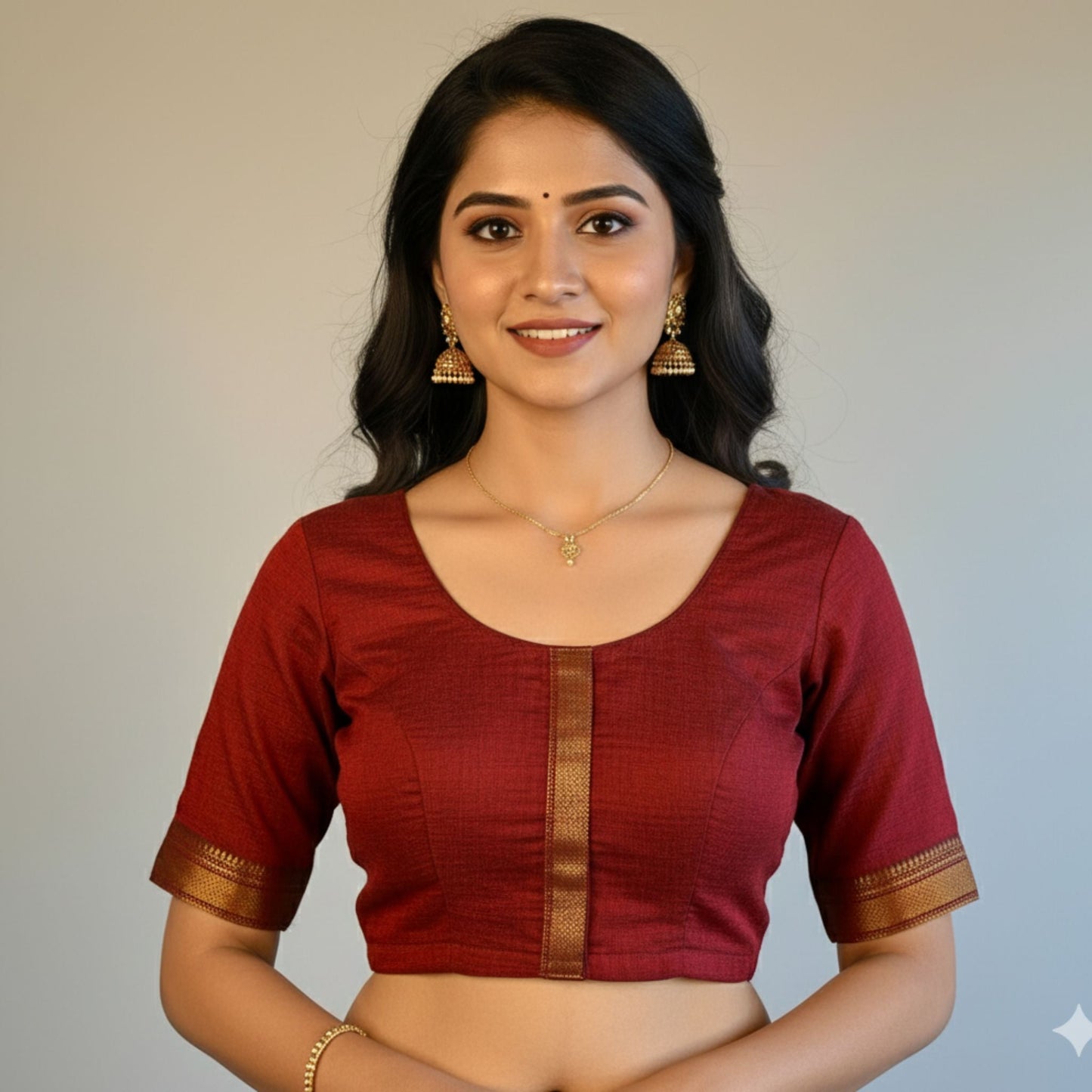 Maroon Zari Border Cotton Blouse -Blouse- Aananda Collections