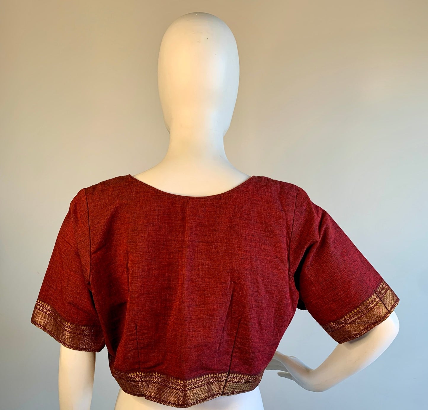 Maroon Zari Border Cotton Blouse -Blouse- Aananda Collections