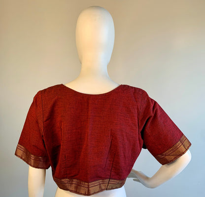 Maroon Zari Border Cotton Blouse -Blouse- Aananda Collections