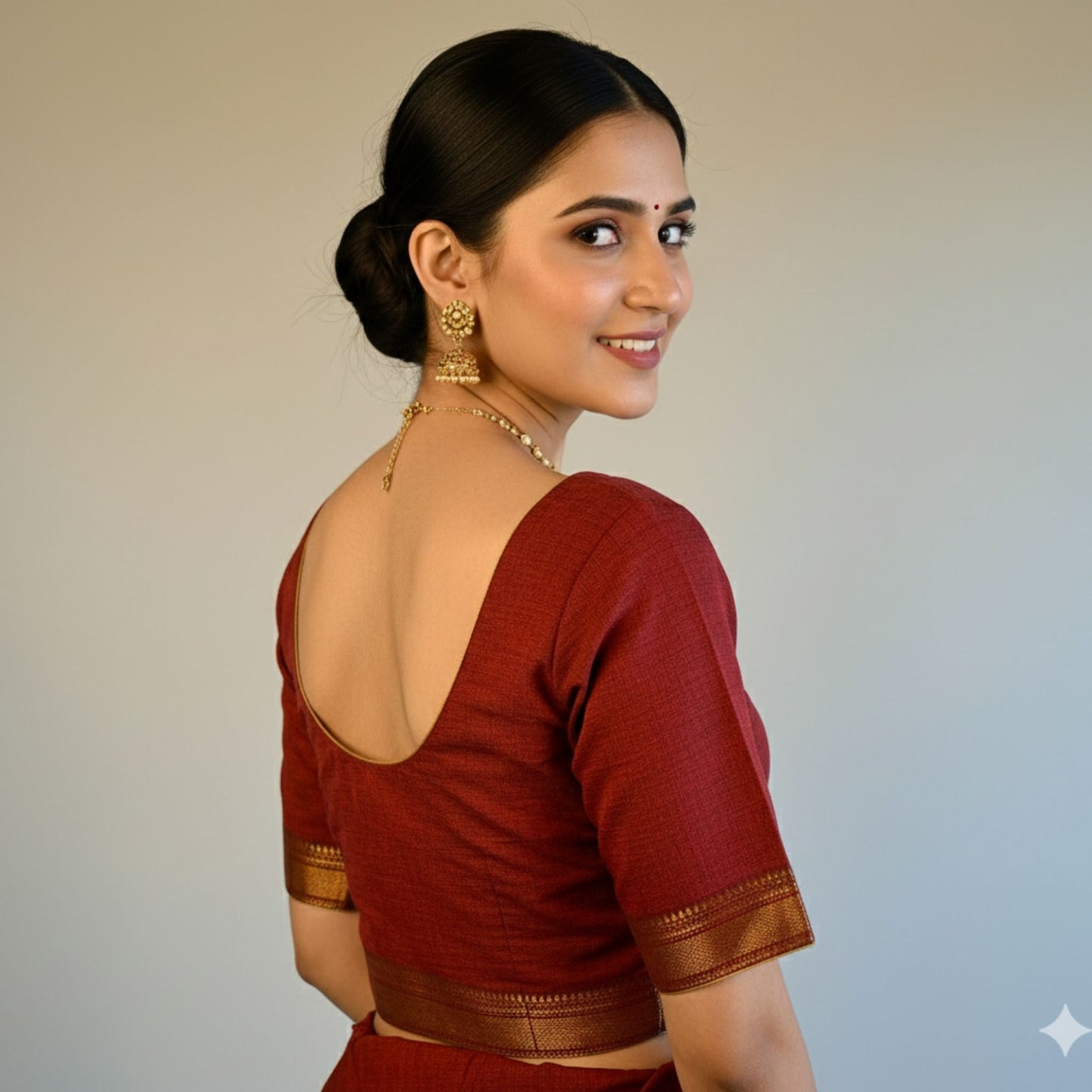 Maroon Zari Border Cotton Blouse -Blouse- Aananda Collections