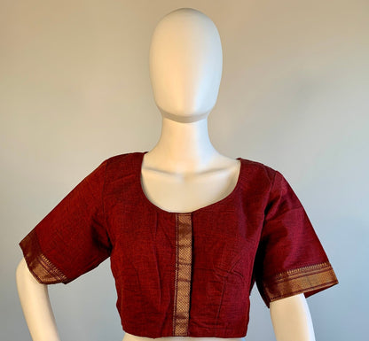 Maroon Zari Border Cotton Blouse -Blouse- Aananda Collections