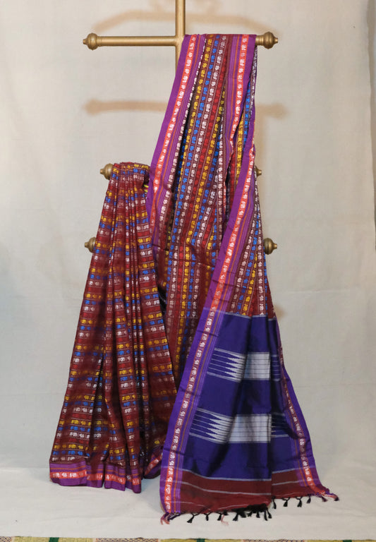 Maroon Hazaar Buti Silk Cotton Ilkal Saree