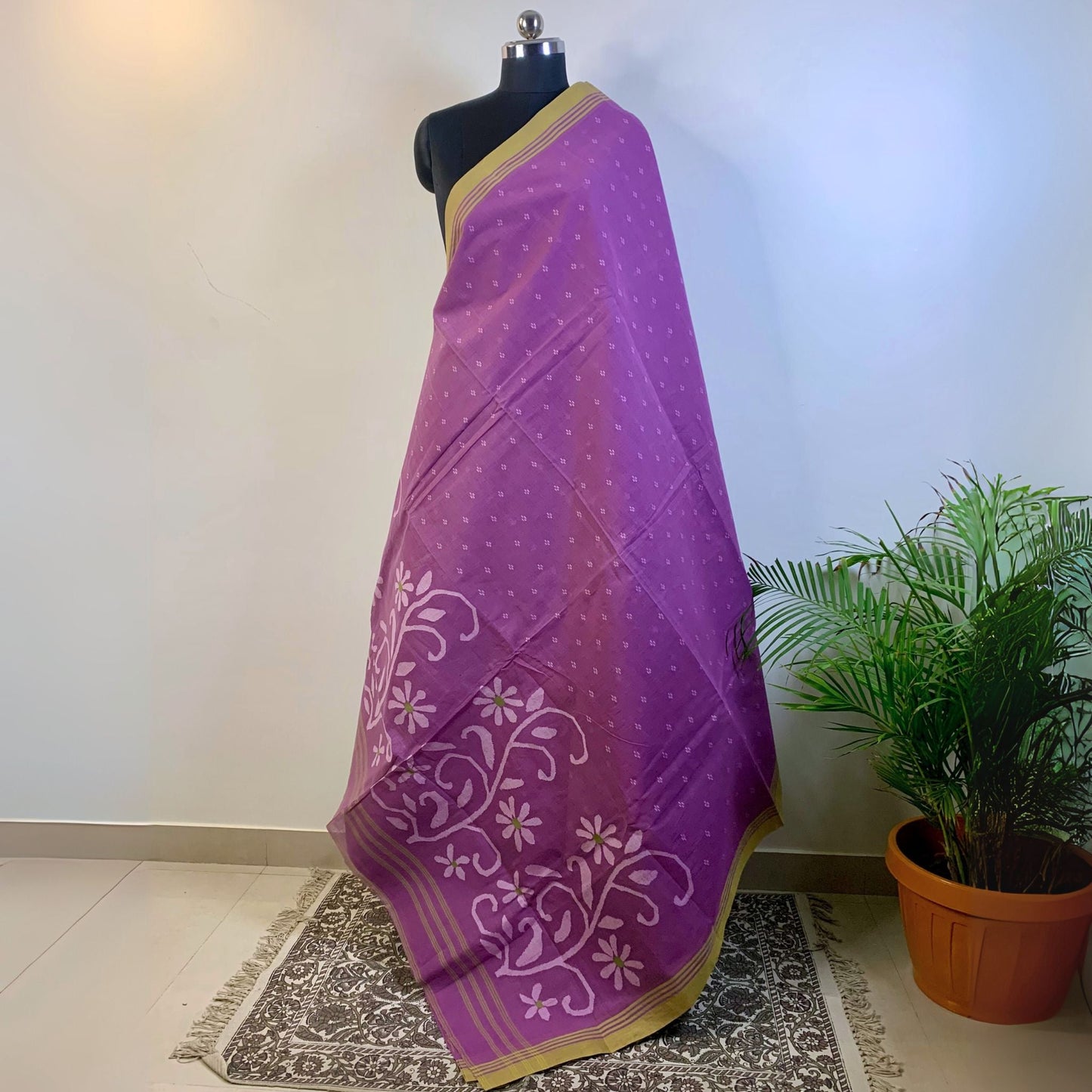 Mauve Cotton Dhakai Jamdani Saree -Handloom Sarees- Aananda Collections