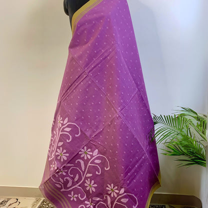 Mauve Cotton Dhakai Jamdani Saree -Handloom Sarees- Aananda Collections