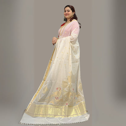 Off White Cotton Jamdani Saree -Handloom Sarees- Aananda Collections