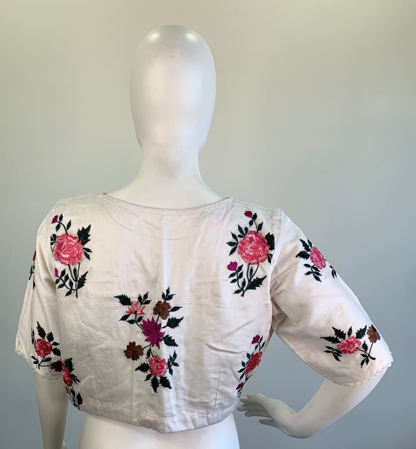 Off-White Embroidered Silk Cotton Blouse -Blouse- Aananda Collections