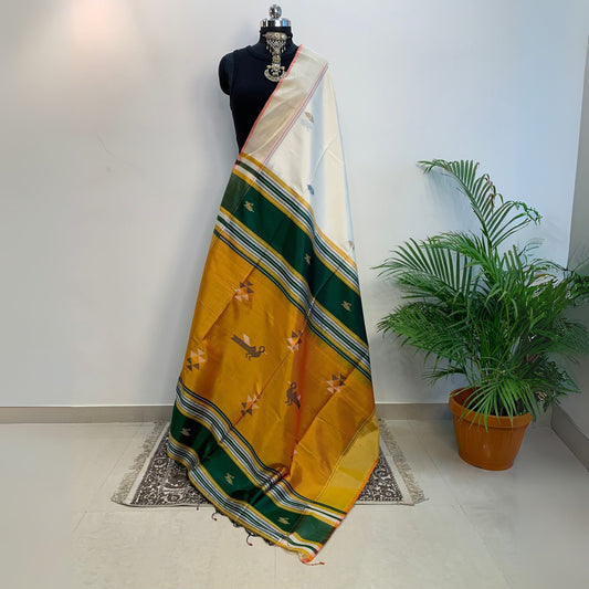 Off White Pure Katan Silk Saree -Handloom Sarees- Aananda Collections