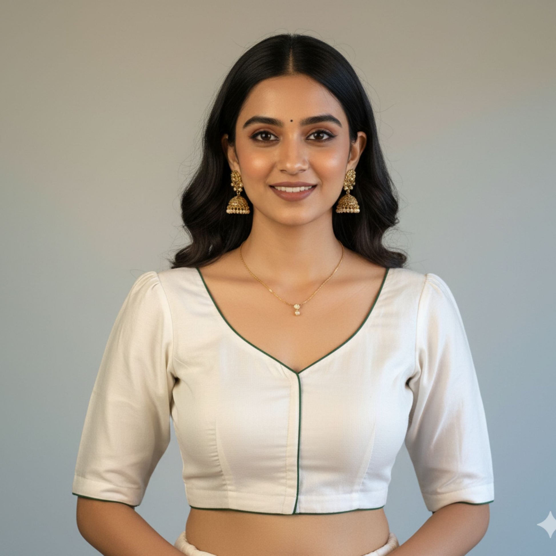 Off-White Silk Cotton Embroidered Blouse -Blouse- Aananda Collections