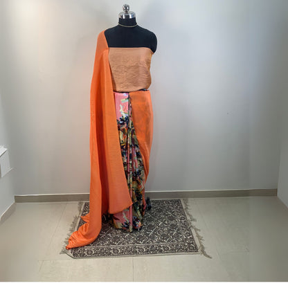 Peach Satin Accordion Pleated Designer Saree -Powerloom Sarees- Aananda Collections