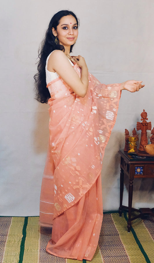 Peach Bangladeshi Dhakai Jamdani
