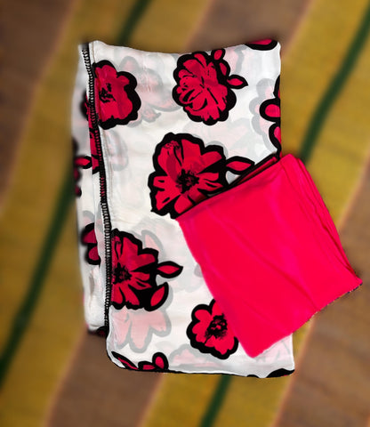 Pink and White Crepe Silk -Powerloom Sarees- Aananda Collections