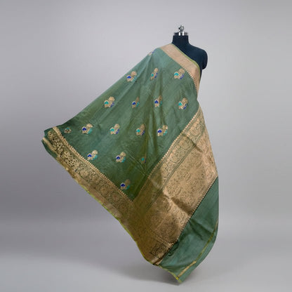 Pista Green Tussar Benarasi Saree -Handloom Sarees- Aananda Collections