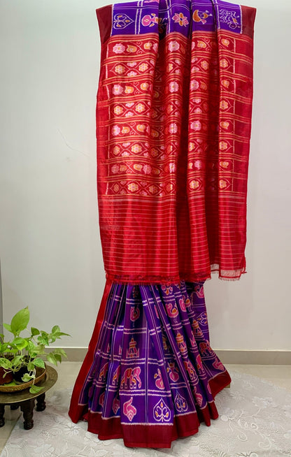Pure Silk Purple Sambalpuri Saree -Handloom Sarees- Aananda Collections