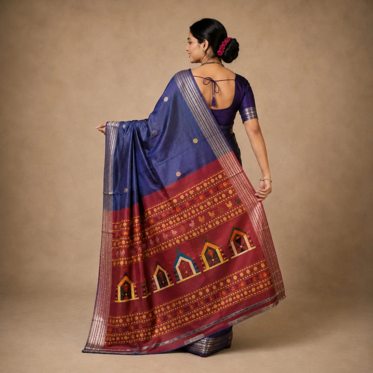 Pure Vidarbha Tussar Silk Saree | Indigo Handloom | Dolaberi Pallu -Handloom Sarees- Aananda Collections