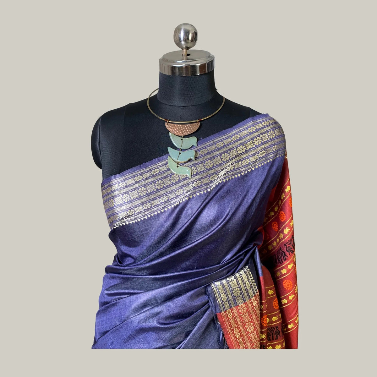 Pure Vidarbha Tussar Silk Saree | Indigo Handloom | Dolaberi Pallu -Handloom Sarees- Aananda Collections