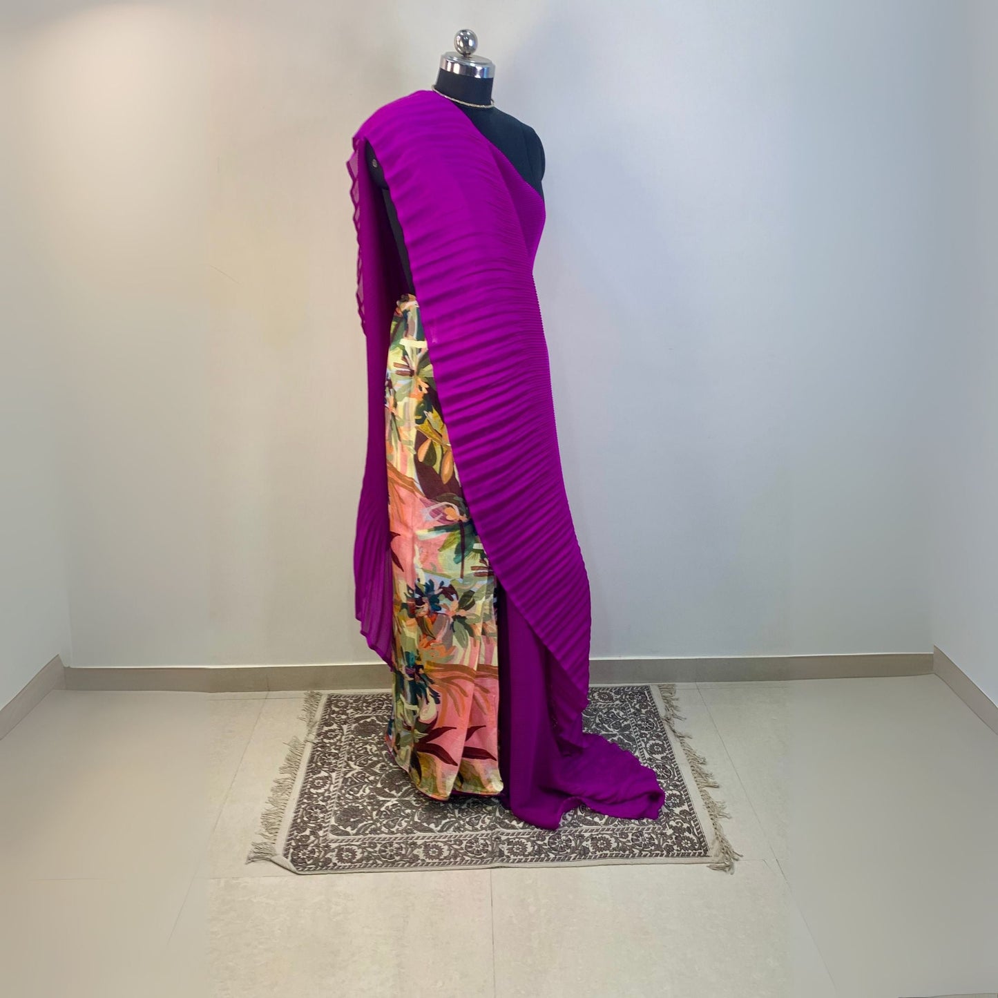 Purple Accordion Pleated Designer Saree -Powerloom Sarees- Aananda Collections