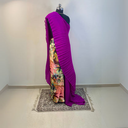 Purple Accordion Pleated Designer Saree -Powerloom Sarees- Aananda Collections