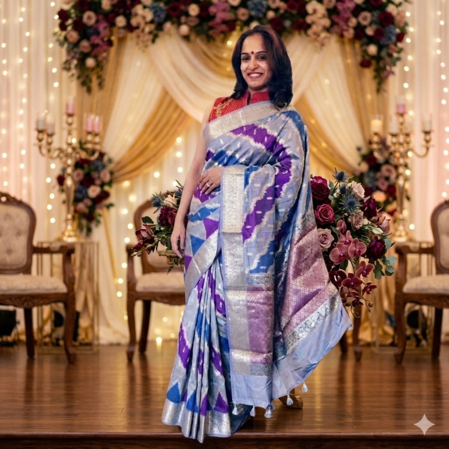 Purple & Blue Cotton Chanderi Rangkat Banarasi Saree -Powerloom Sarees- Aananda Collections