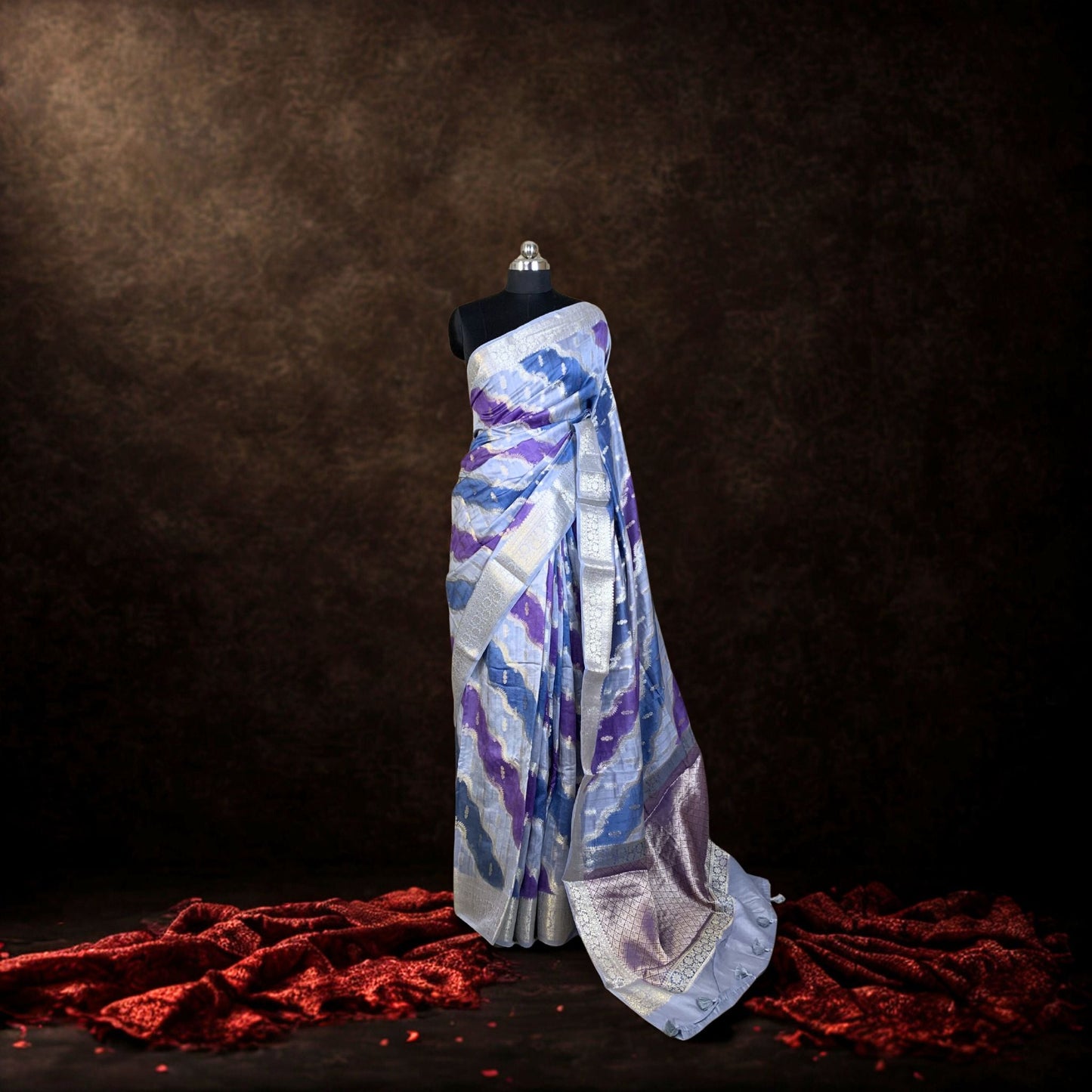 Purple & Blue Cotton Chanderi Rangkat Banarasi Saree -Powerloom Sarees- Aananda Collections