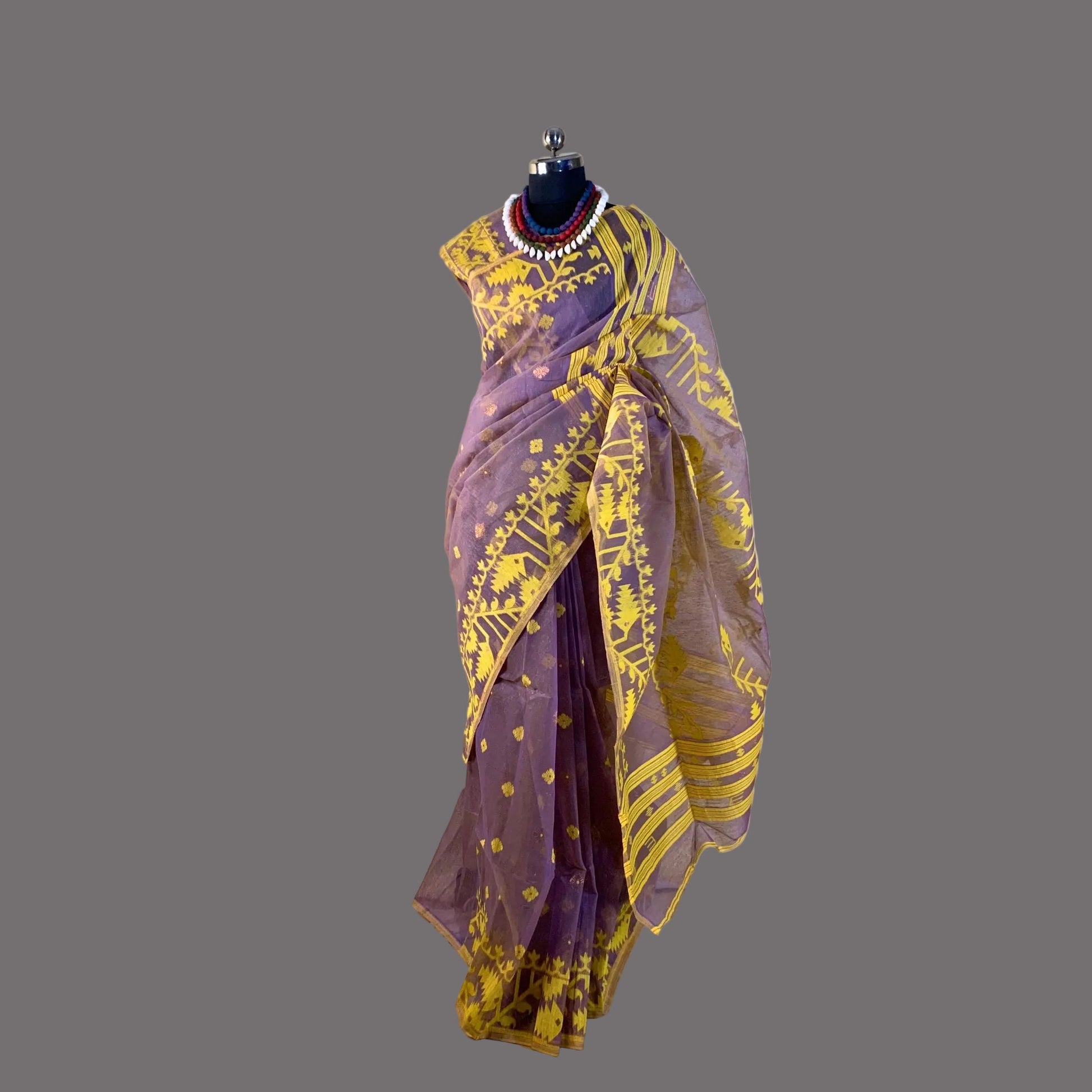 Purple Cotton Dhakai Jamdani Saree -Powerloom Sarees- Aananda Collections