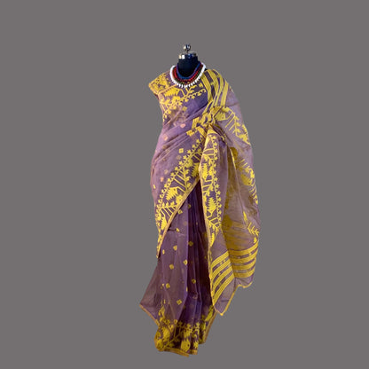 Purple Cotton Dhakai Jamdani Saree -Powerloom Sarees- Aananda Collections
