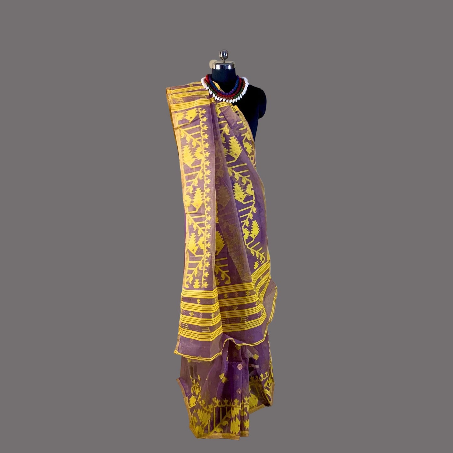 Purple Cotton Dhakai Jamdani Saree -Powerloom Sarees- Aananda Collections