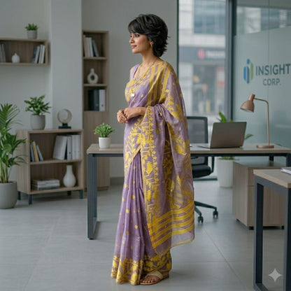 Purple Cotton Dhakai Jamdani Saree -Powerloom Sarees- Aananda Collections