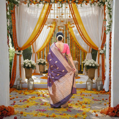 Purple Dual Tone Banarasi Silk Saree -Handloom Sarees- Aananda Collections