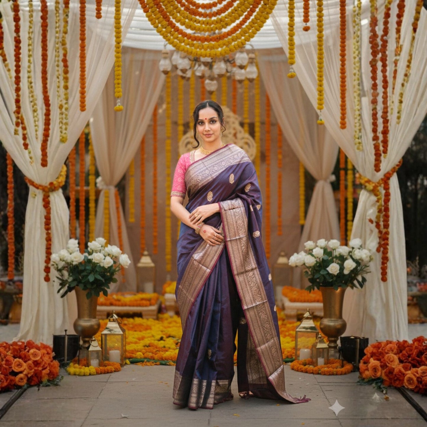 Purple Dual Tone Banarasi Silk Saree -Handloom Sarees- Aananda Collections