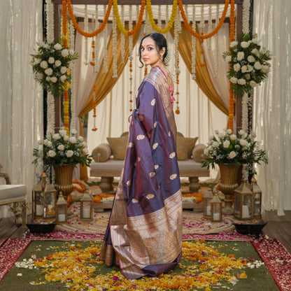 Purple Dual Tone Banarasi Silk Saree -Handloom Sarees- Aananda Collections