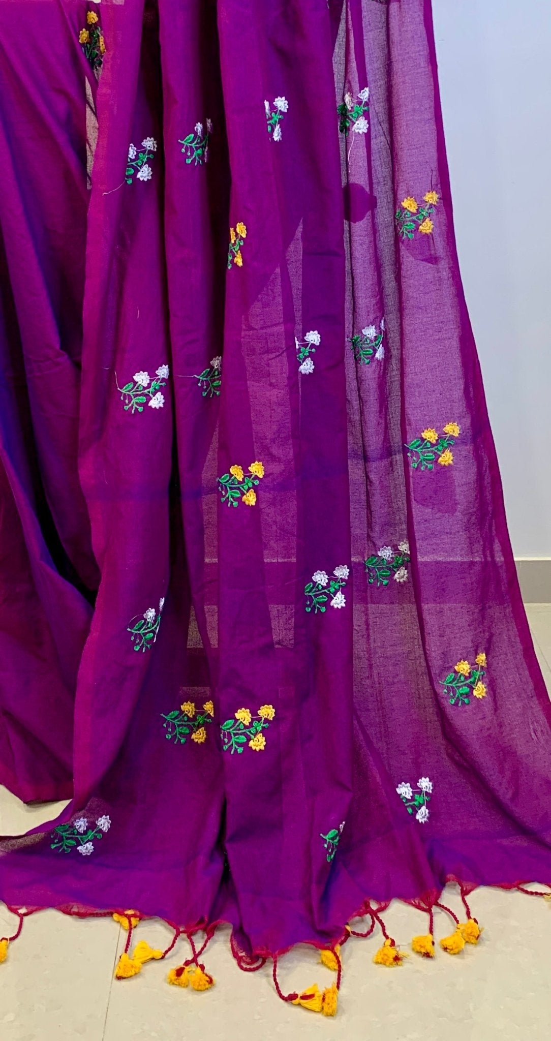 Purple Embroidered Khadi Cotton Saree -Handloom Sarees- Aananda Collections