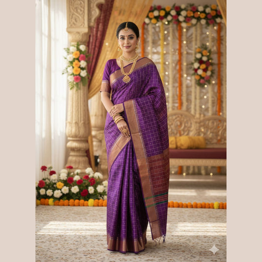 Purple Kalakshetra Katan Silk Saree -Handloom Sarees- Aananda Collections