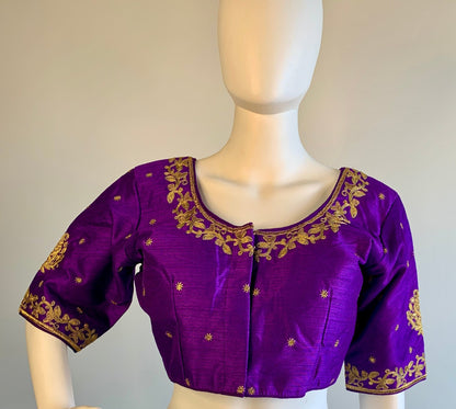 Purple Zari Embroidered Blouse -Blouse- Aananda Collections