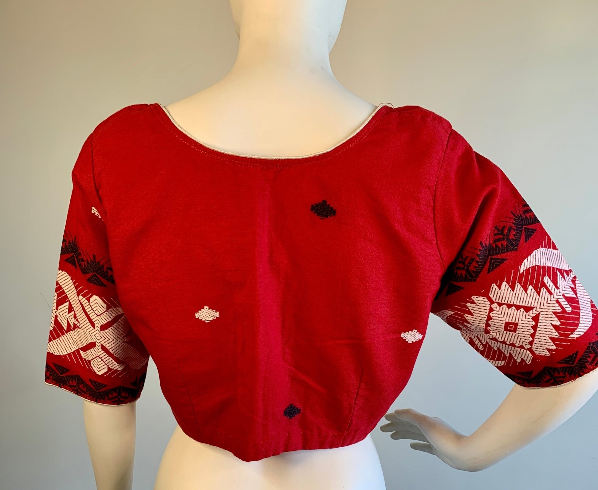 Red Cotton Jamdani Blouse -Blouse- Aananda Collections