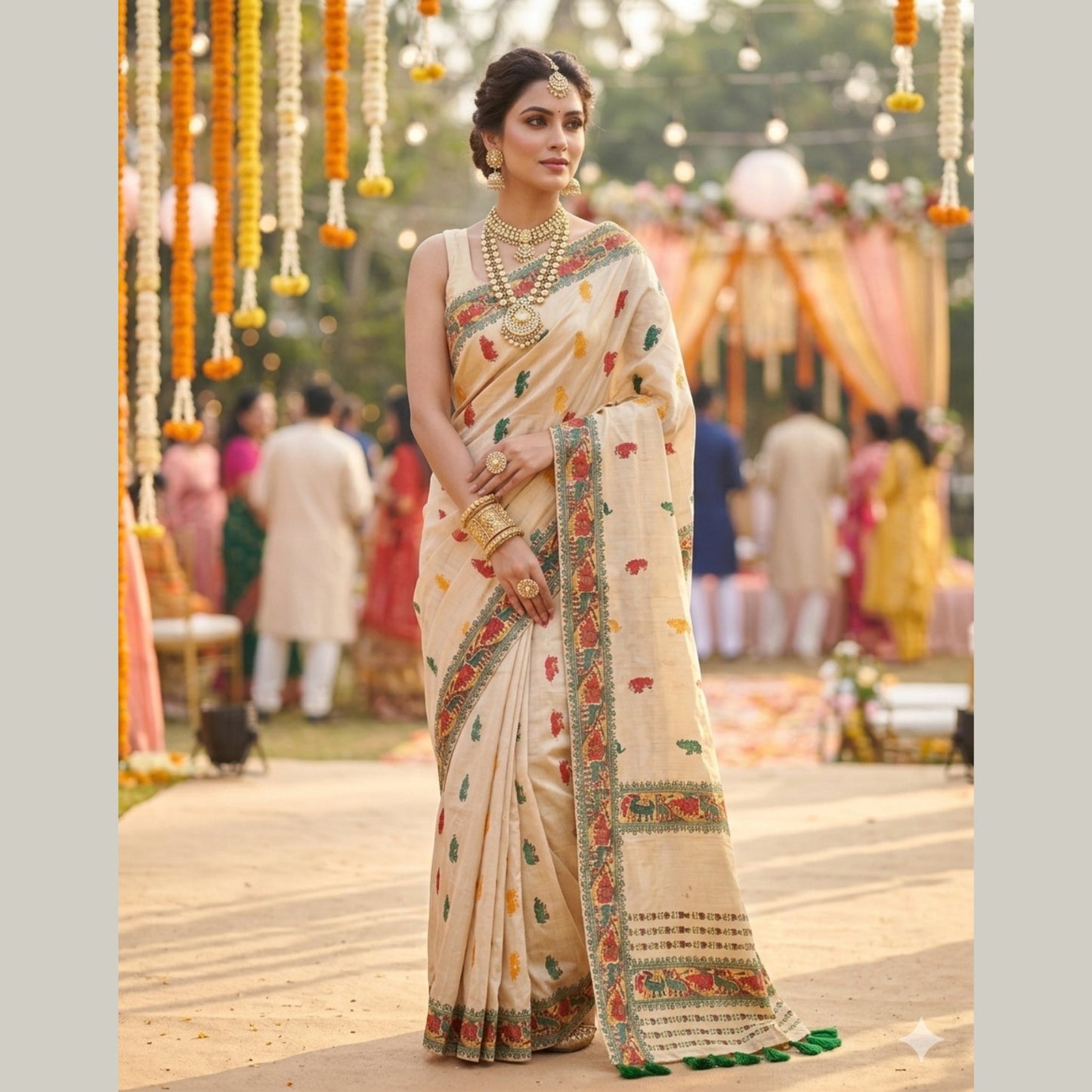 Red & Green Art Silk Saree -Powerloom Sarees- Aananda Collections