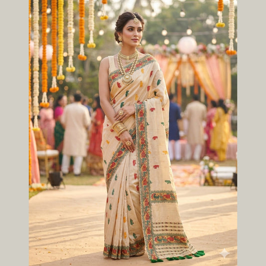 Red & Green Art Silk Saree -Powerloom Sarees- Aananda Collections