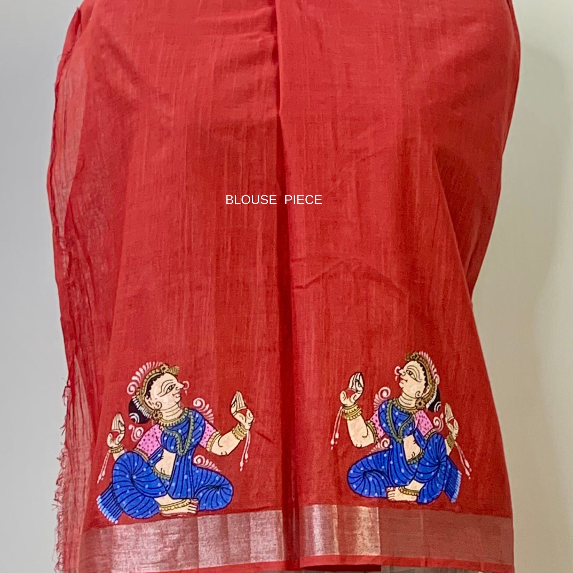 Red Hand-Painted Pattachitra Linen Saree -Handloom Sarees- Aananda Collections