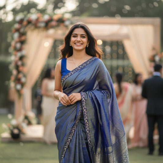 Royal Blue Linen Tissue Saree -Handloom Sarees- Aananda Collections