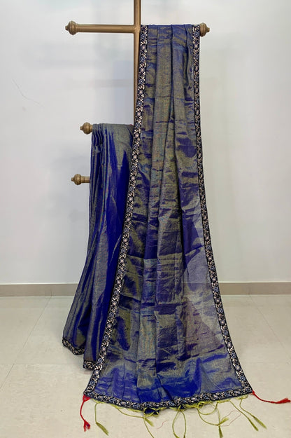 Royal Blue Linen Tissue Saree -Handloom Sarees- Aananda Collections