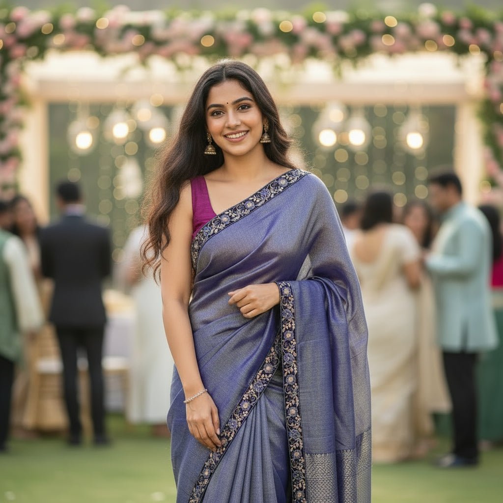Royal Blue Linen Tissue Saree -Handloom Sarees- Aananda Collections