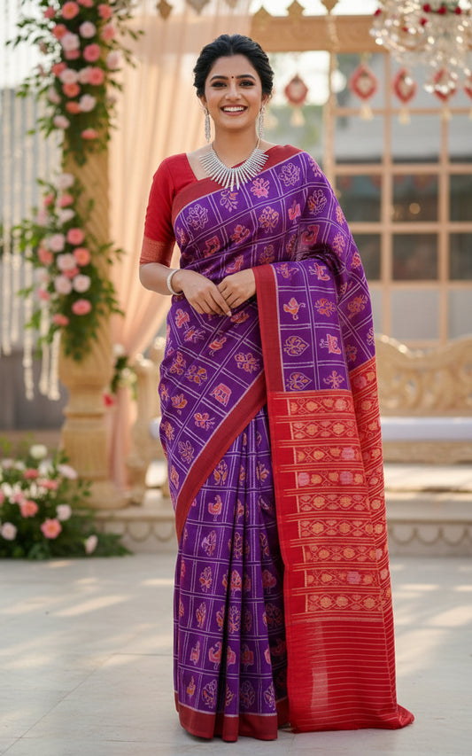 Purple Pure Silk  Sambalpuri Saree