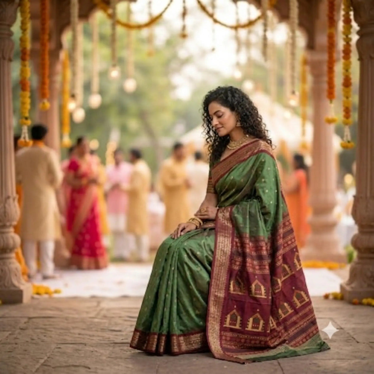 Sap Green Vidarbha Tussar Silk Saree | Maroon Border & Dolaberi Pallu -Handloom Sarees- Aananda Collections