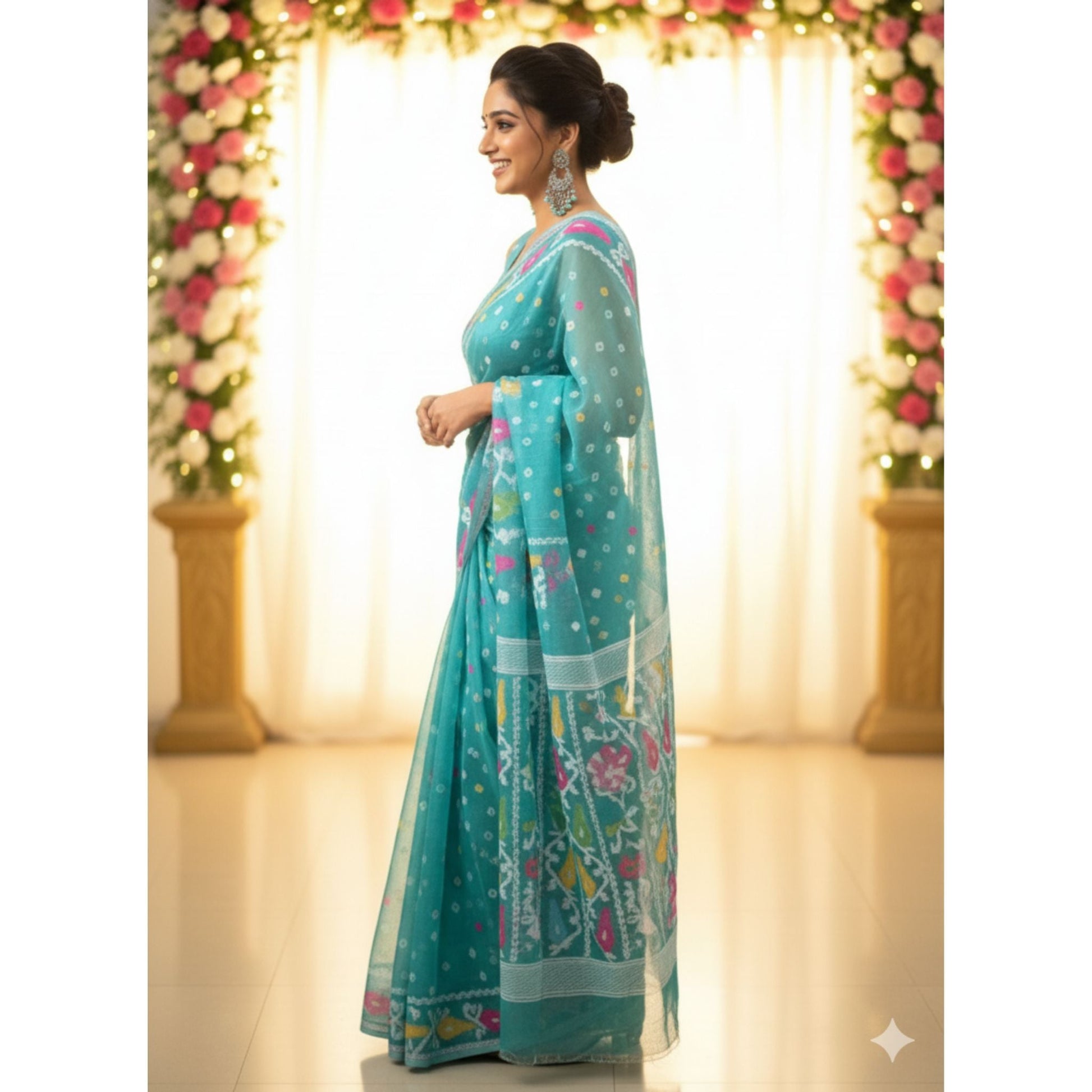Sky Blue Soft Dhakai Jamdani -Powerloom Sarees- Aananda Collections